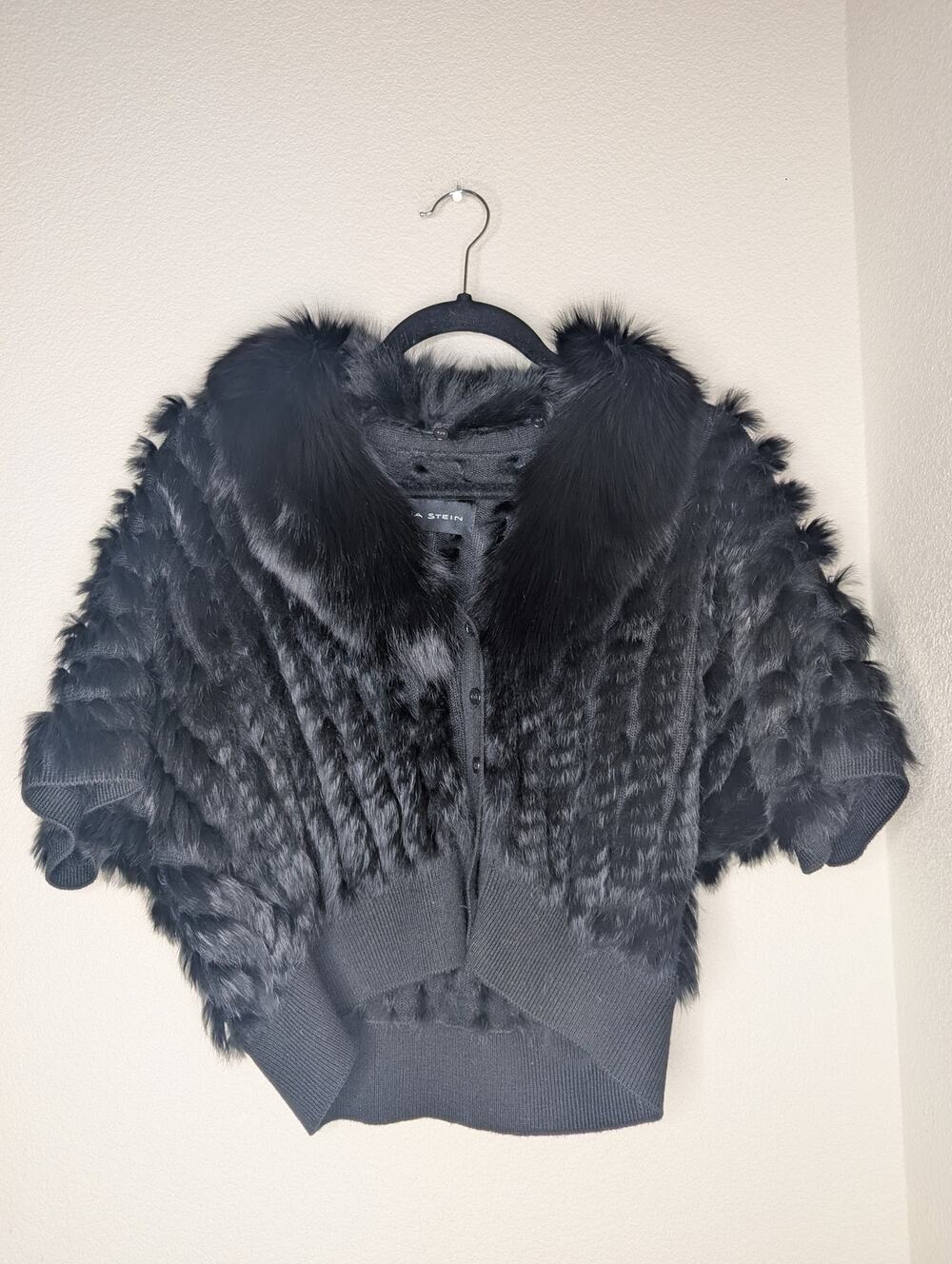 Dana Stein Luxury Rabbit Fur Cardigan Fox Fur Collar Sz S